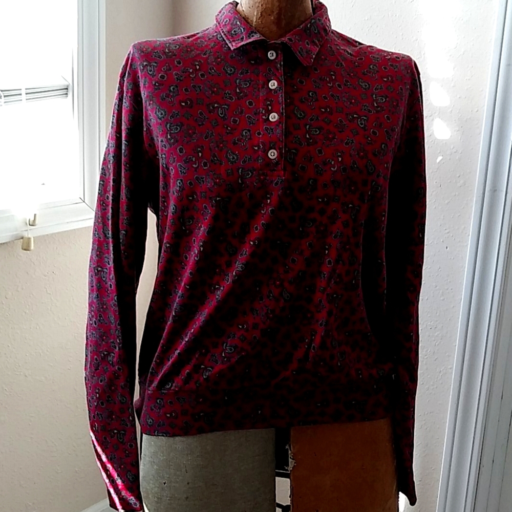 Lands End Burgandy and Gray Top size medium